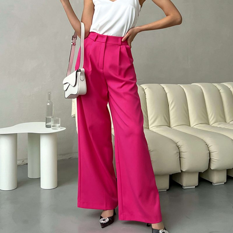 French Pink High Waist Wide-Leg Work Pants - Image 4