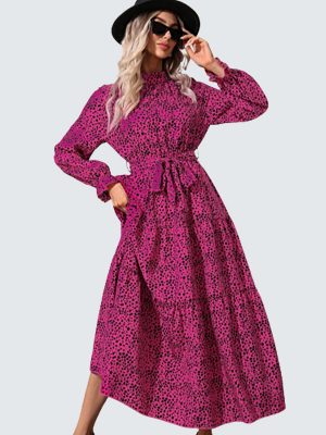 Autumn Fan Print Collared Split Dress