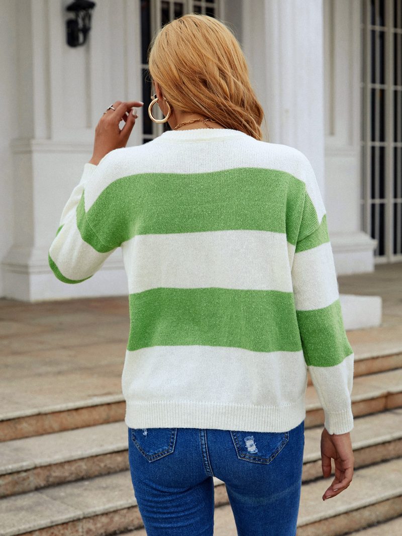 Mixed Color Stripe Round Neck Sweater - Image 5
