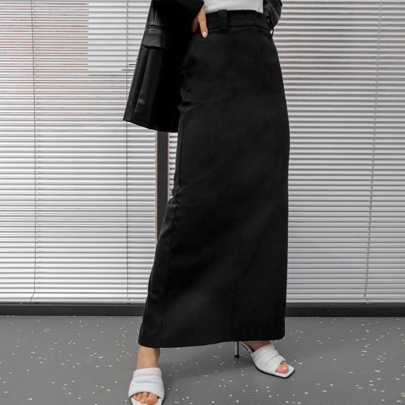 Gray Split High Waist Straight Skirt - Image 5