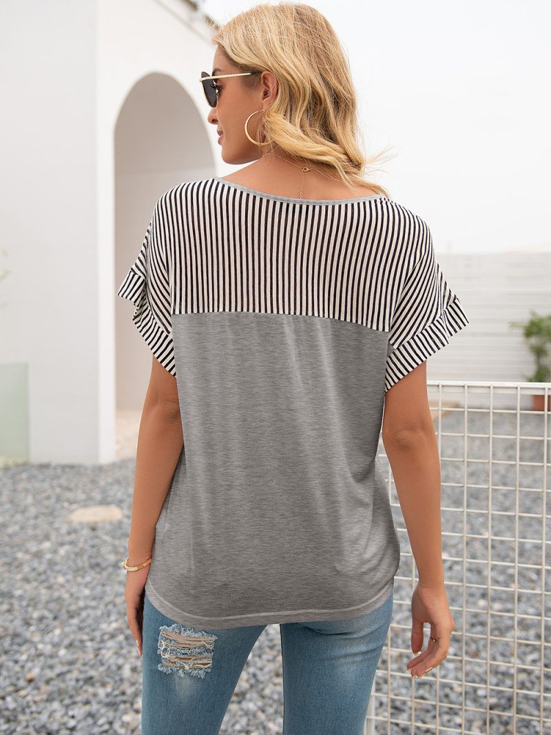 Striped V-Neck Loose T-Shirt for Women - Image 6