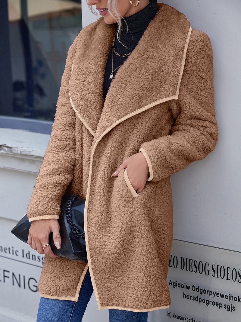Asymmetric Plush Trench Coat for Women - Image 6