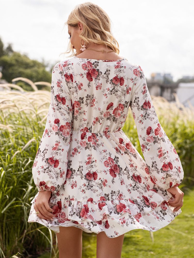 Floral Lace V-Neck Long Sleeve Dress - Image 4