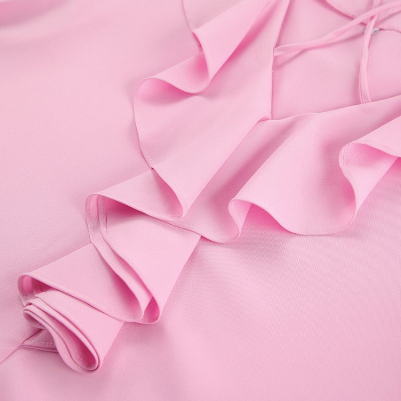 French Ruffled V-neck Puff Sleeve Shirt - Image 7