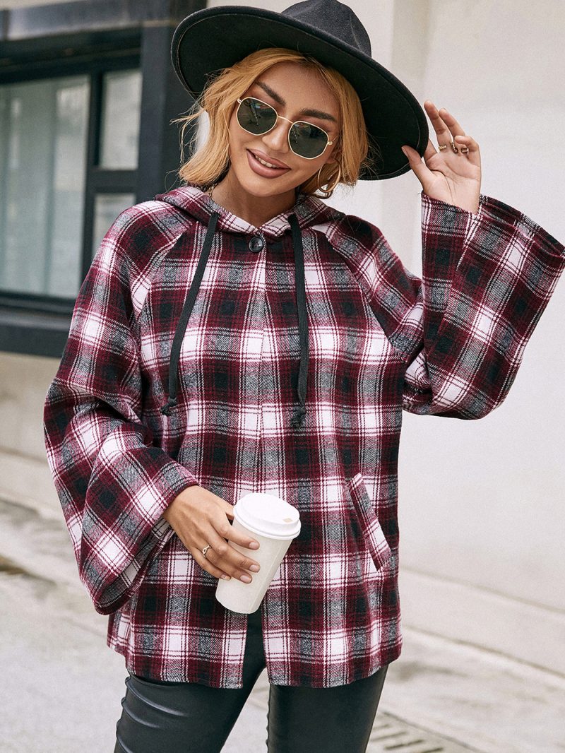 Hooded Plaid Trench Coat for Women - Image 4