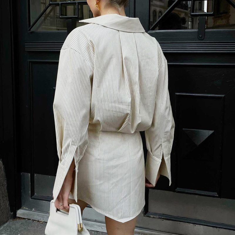 Autumn Polo Collar Striped Shirt Dress - Image 4