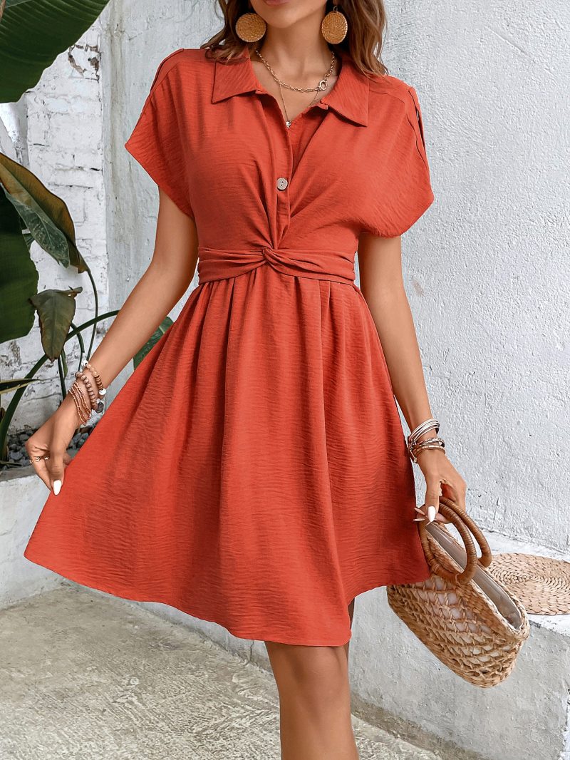 Figure-Flattering Lace-Up Shirt Dress for Spring and Summer - Image 3