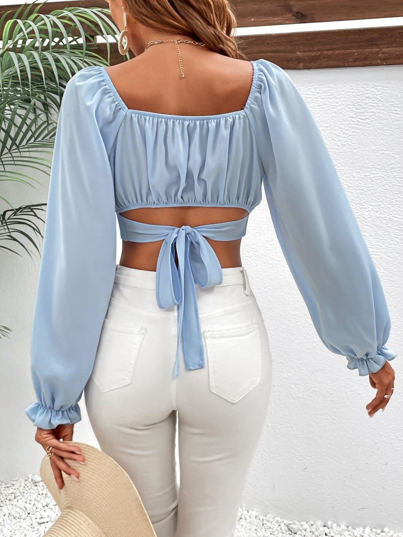 Sexy Chiffon Drawstring Sleeve Top - Image 2