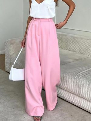 French Pink High Waist Wide-Leg Work Pants