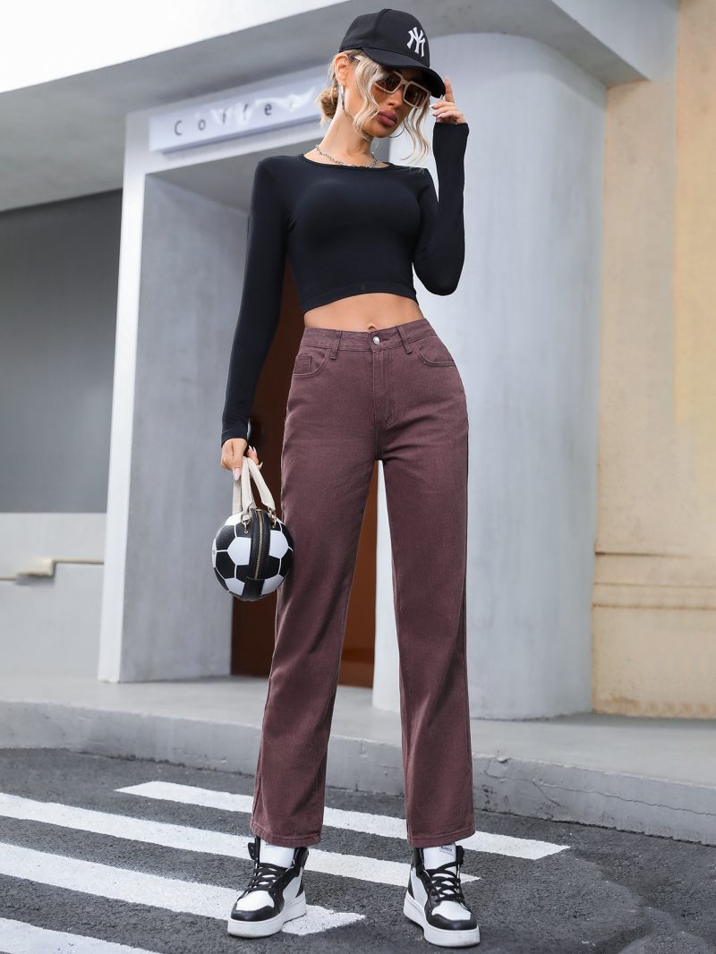 Retro High Waist Straight Leg Denim Trousers - Image 3