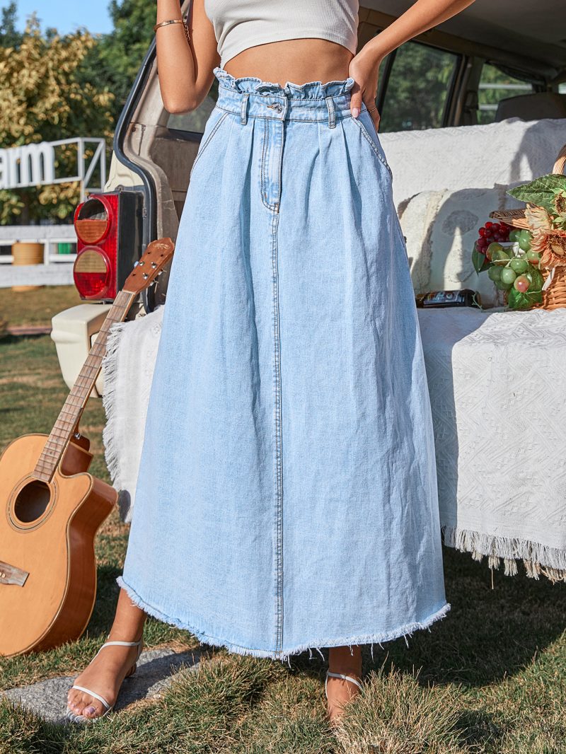 High Waist Slimming A-line Denim Skirt - Image 2