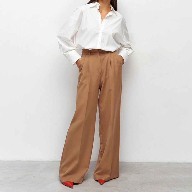 Fall Office High Waist Draped Pants - Image 2