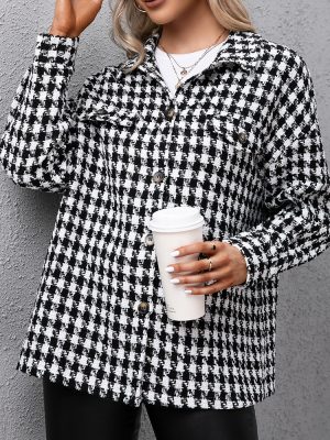 Houndstooth Collared Windbreaker for Women