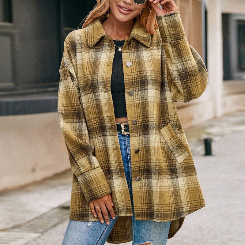 Plaid Brushed Shacket Coat for Women - Image 3