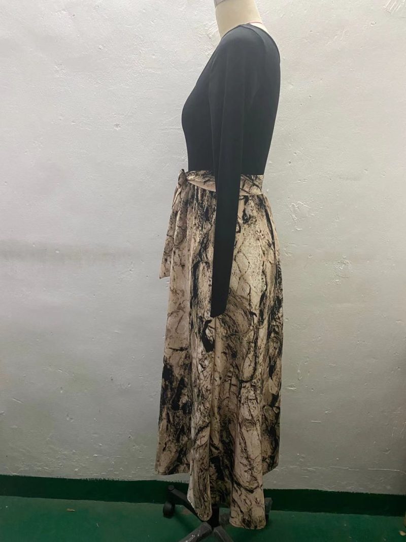 Knitted Stitching Long Sleeve Slimming Dress for Women - Image 5