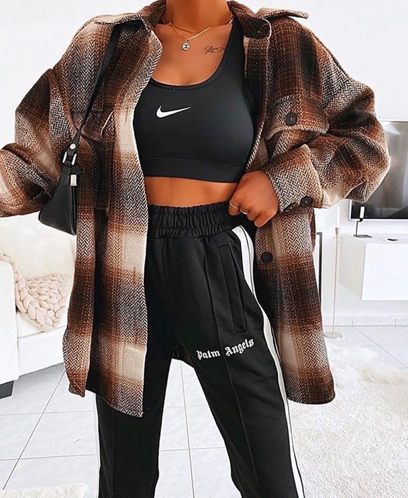 Collared Plaid Shacket Woolen Coat - Image 8
