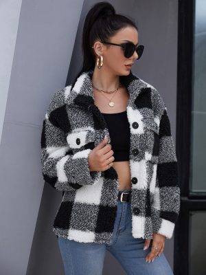 Plaid Collared Plush Coat