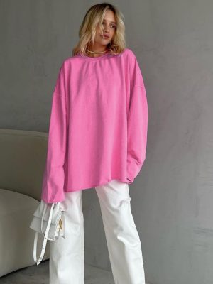 Pink Long Sleeve Pullover Street T-shirt