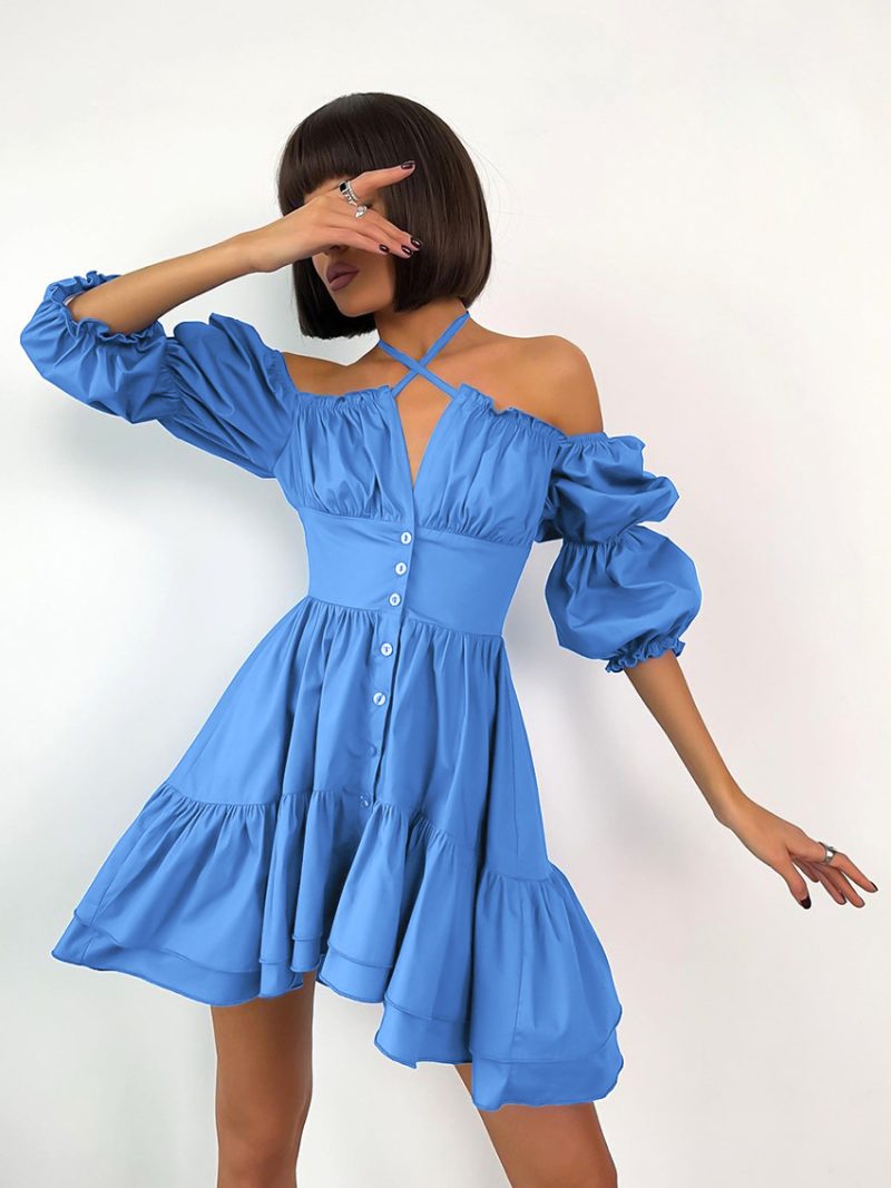 Halter Puff Sleeve Sexy Summer Dress - Image 5
