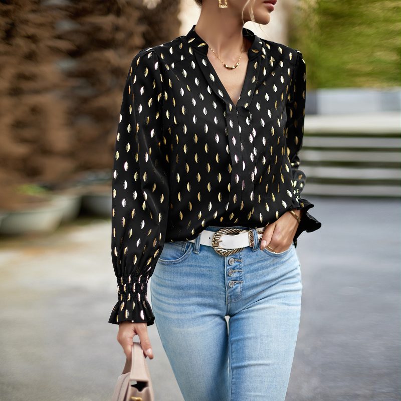 Autumn V-Neck Long Sleeve Women's Shirt - Image 2