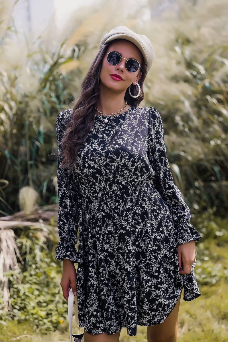Printed Round Neck Long Sleeve Dress for Autumn - Image 2