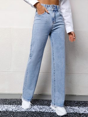 High Waist Trendy Straight Denim Trousers