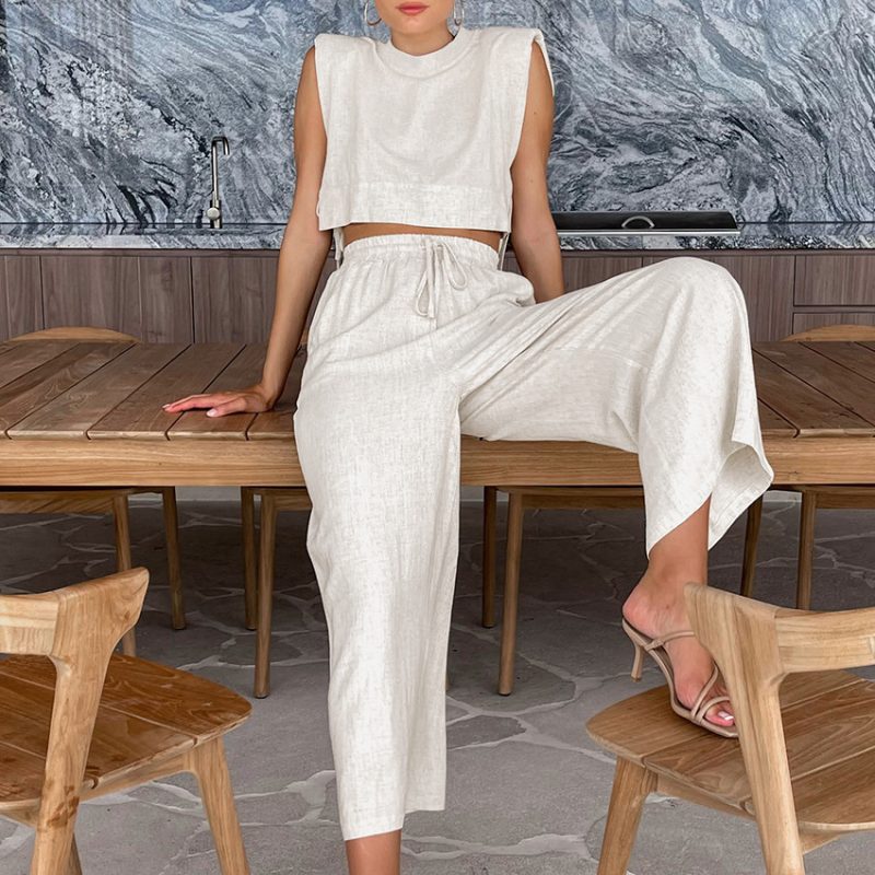 Summer Padded Shoulder Top & Trousers Set - Image 3