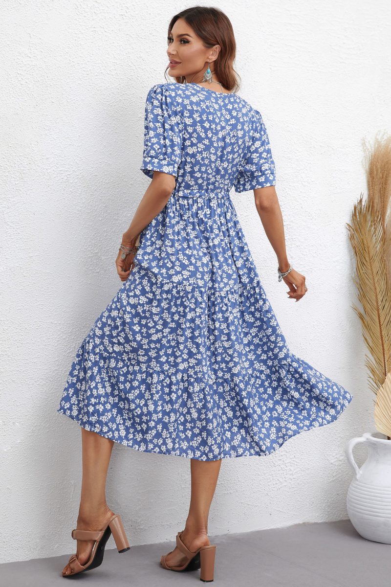 Printed Short Sleeve Wrap Dress - Image 4