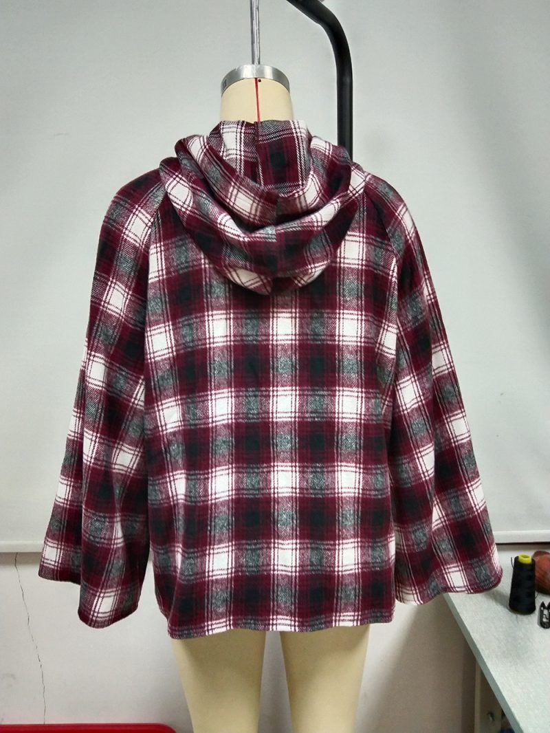 Hooded Plaid Trench Coat for Women - Image 3