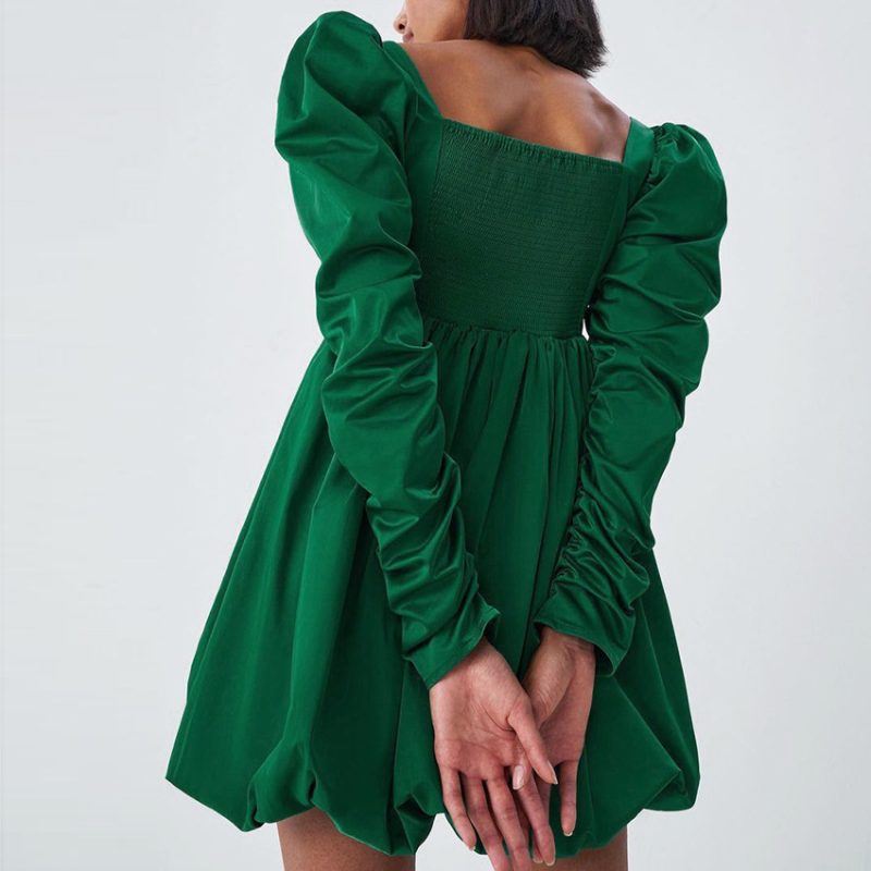 Green Lantern Dress with Long Sleeve Satin Drape - Image 3
