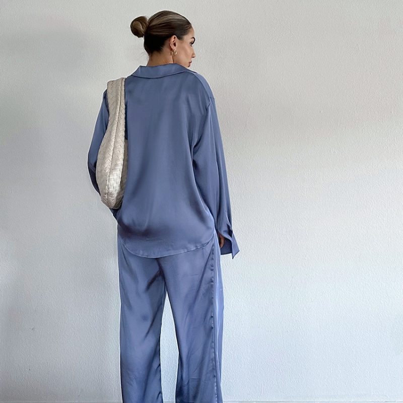 Satin Office Two-Piece Set in Elegant Blue - Image 4