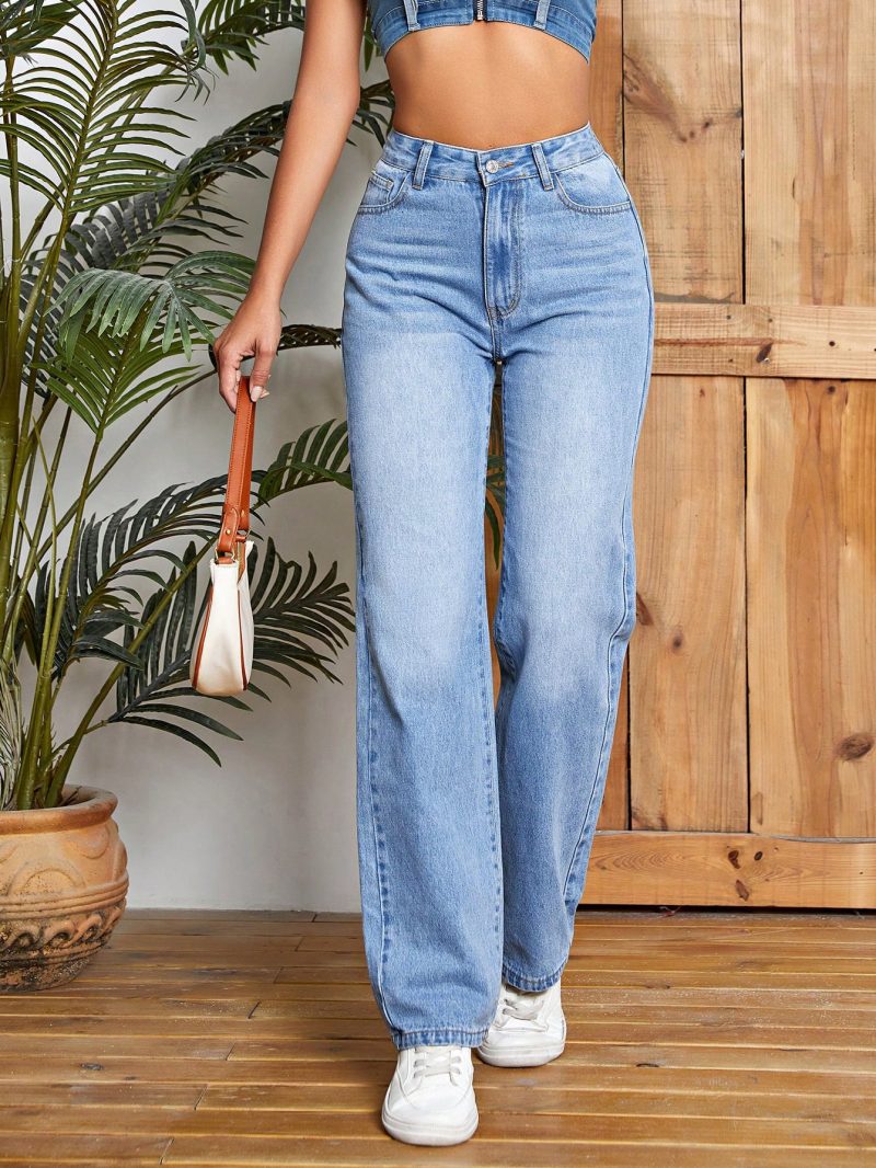 Trendy High Waist Denim Trousers - Image 4