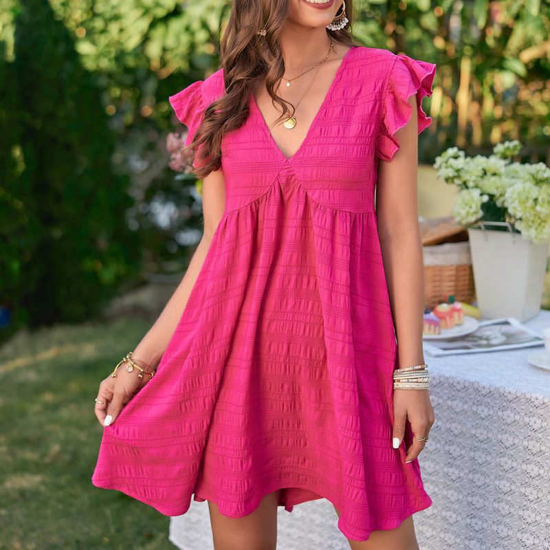 Elegant V-Neck Ruffle Sleeve Dress for Summer - Image 4
