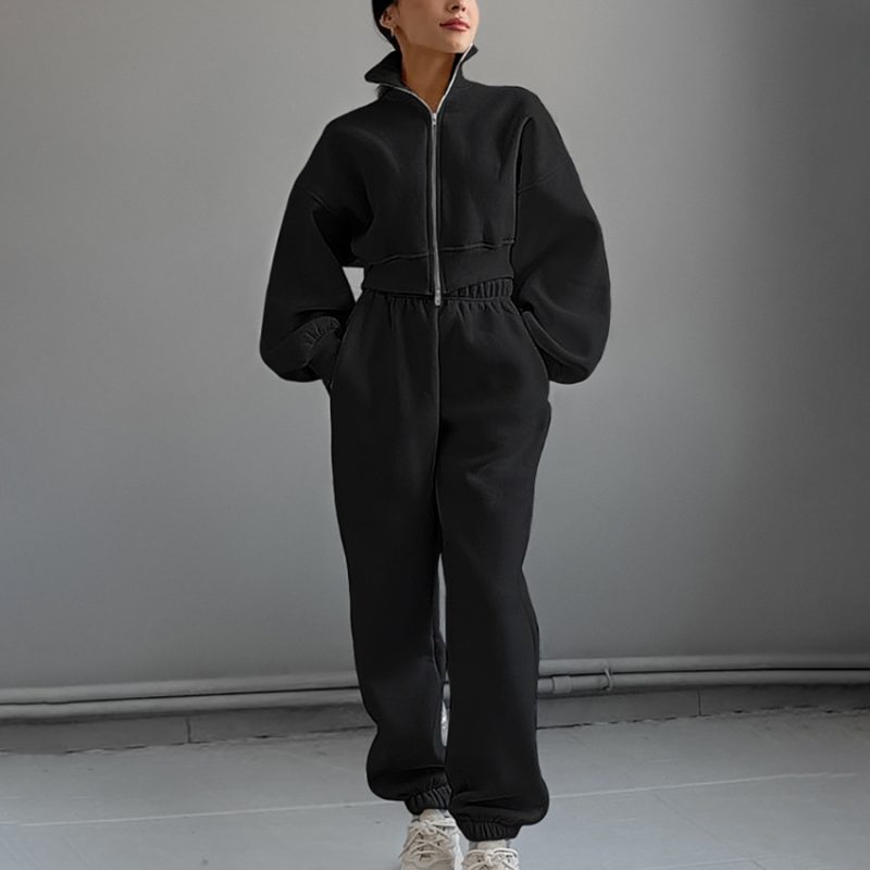 Fleece Pullover and Elastic Band Trousers Sports Set - Image 3