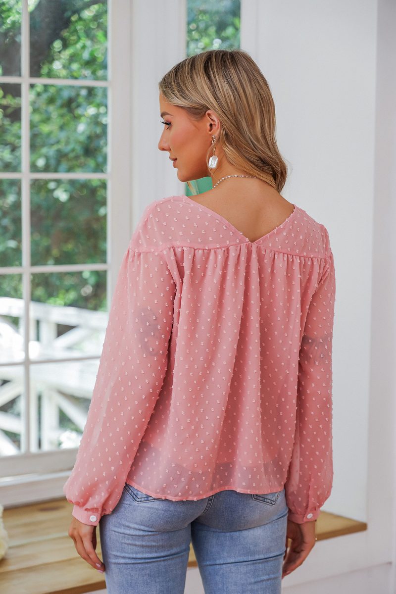 Lace-Up Solid Color Shirt - Image 2