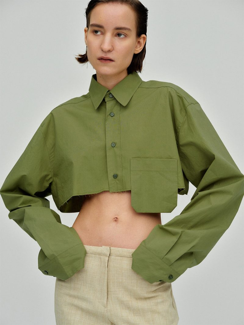 White Cropped Asymmetric Shirt for Autumn - Image 6
