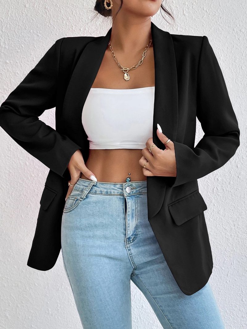 Solid Color Collared Office Jacket - Image 4