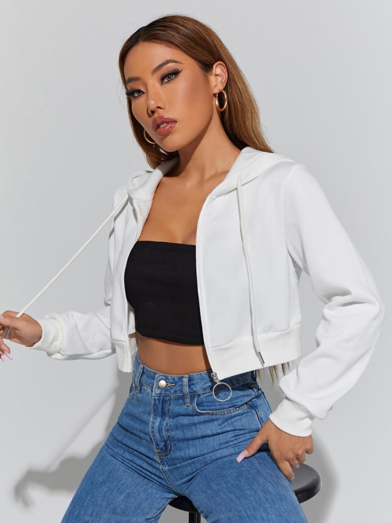 Zipper Hooded Fleece Short Hoodie - Image 5