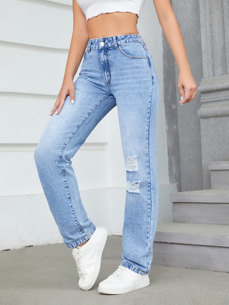 Loose High Waist Casual Ripped Jeans - Image 4