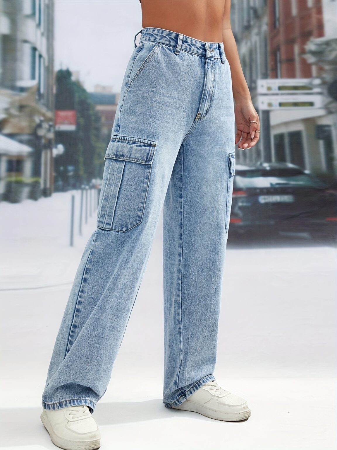 High Waist Straight Leg Denim Trousers - Image 2