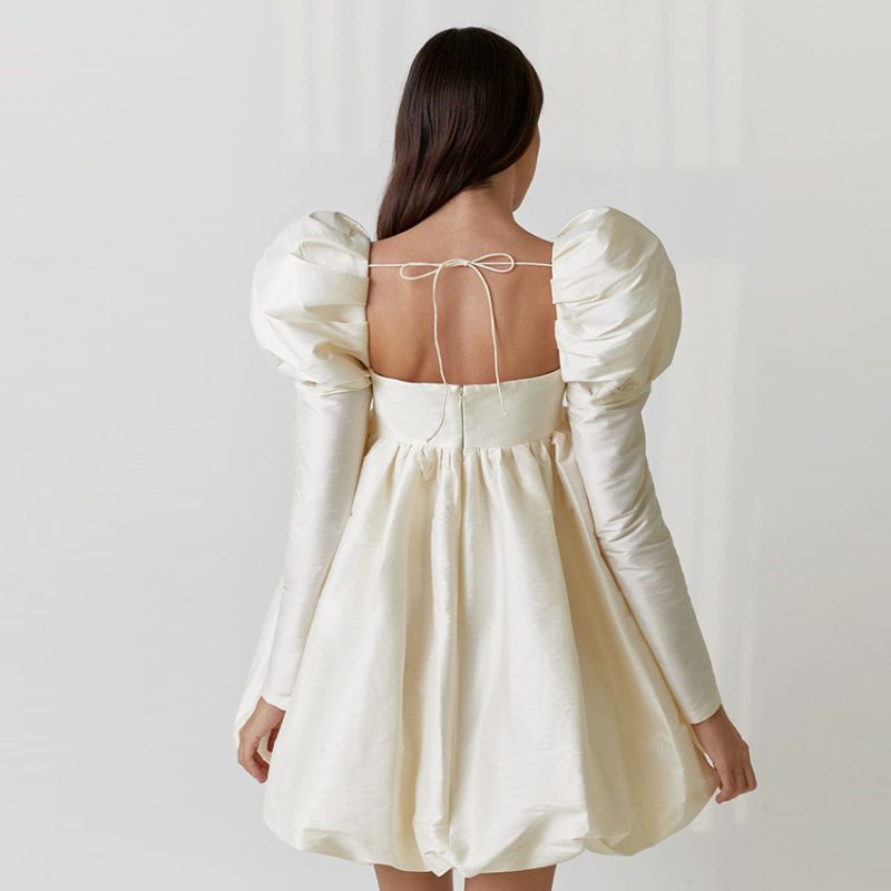 Long Ice Silk Court Puff Sleeve Gown - Image 2