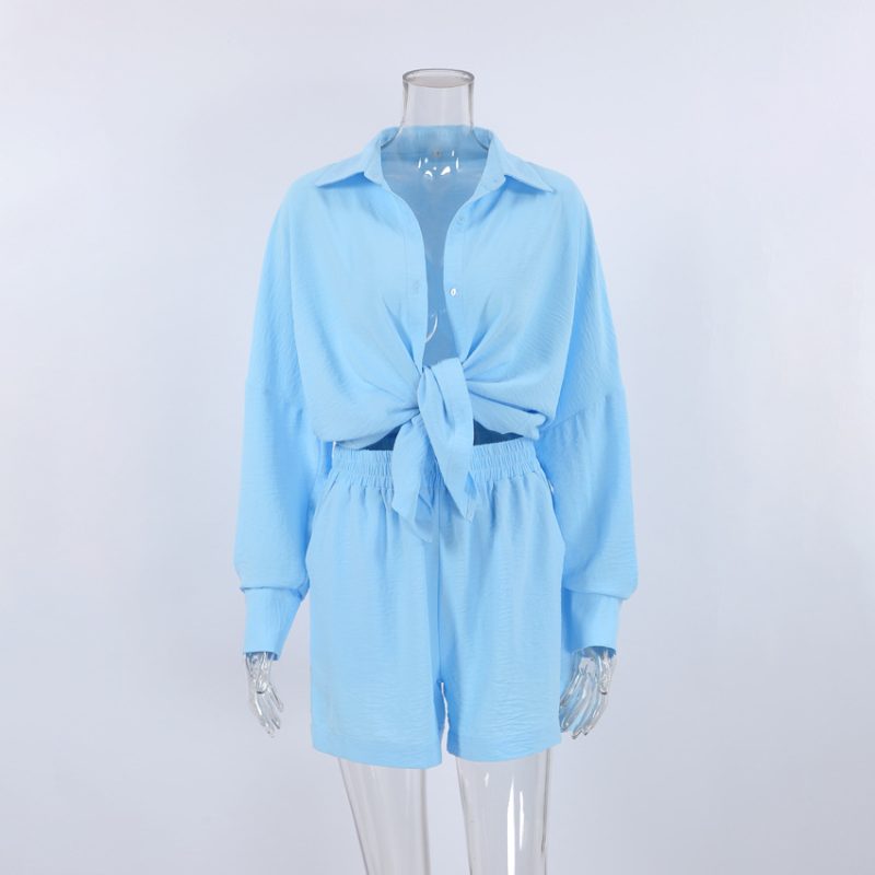 Street-Style Solid Color Collared Long Sleeve Pants Suit - Image 6
