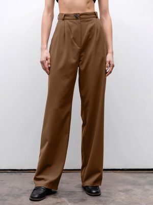 Brown High Waist Loose Slimming Summer Straight Pants