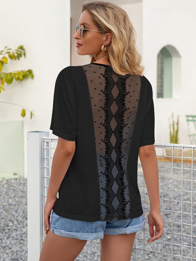 Lace Cutout Short Sleeve T-Shirt for Women - Image 6
