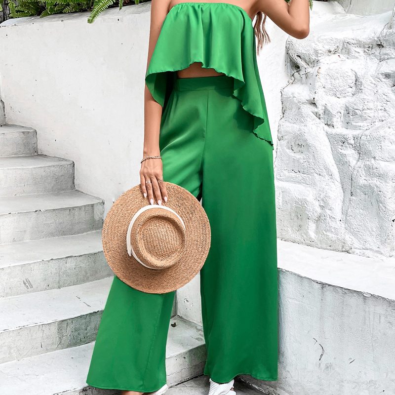 Sexy Ruffled Tube Top Jumpsuit with Irregular Asymmetric Design