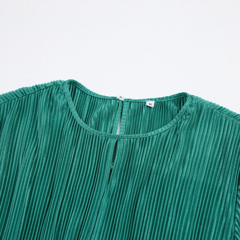French A-Line Black Dress with Pleated Long Sleeves - Image 6