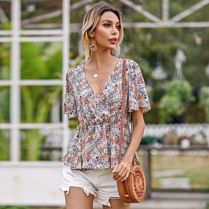 Tight Floral V-Neck Top - Image 2