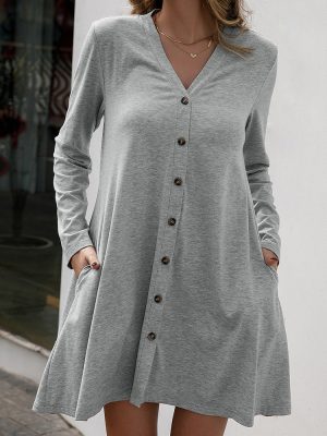 V-Neck Long Sleeve Shacket Dress for Women