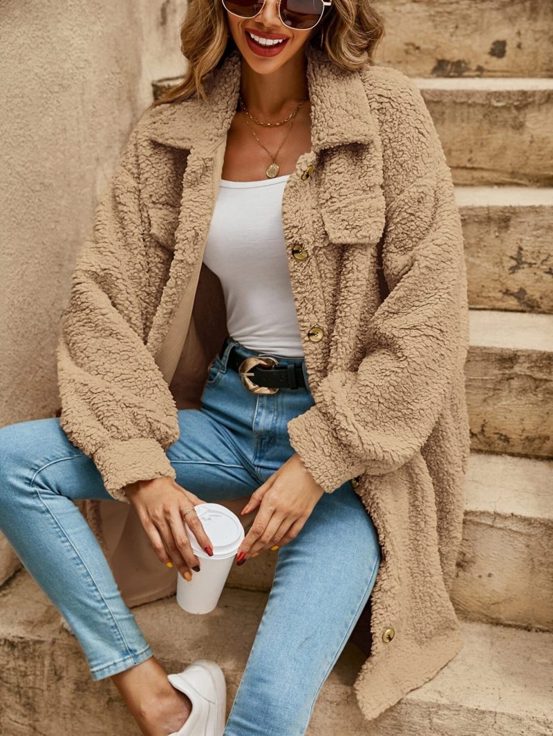 Buckle Collared Plush Office Coat - Image 3