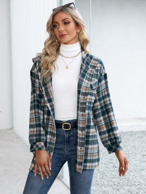 Plaid Shacket Outerwear for Women